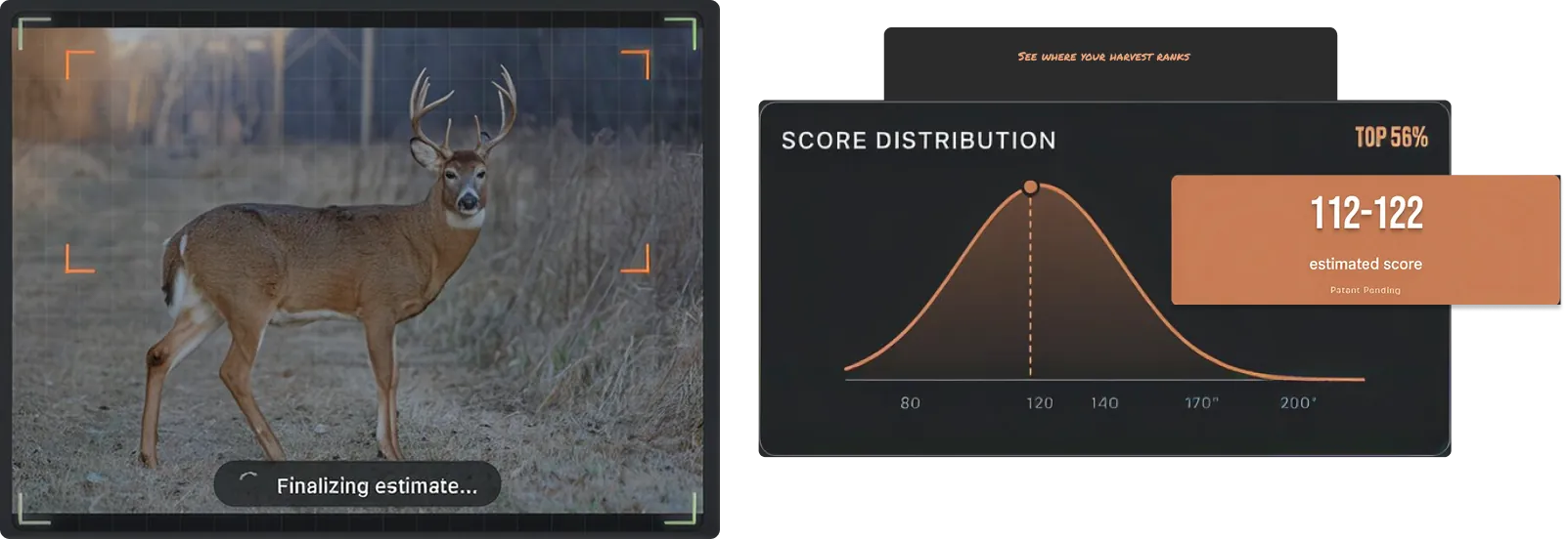 HOSS G1 capturing a buck photo and returning an estimated score range with where it ranks