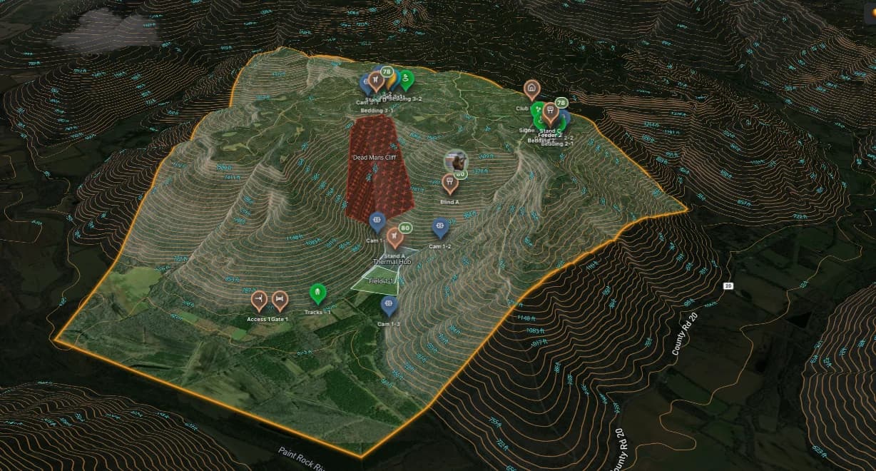 Aerial basemap with contours over the property