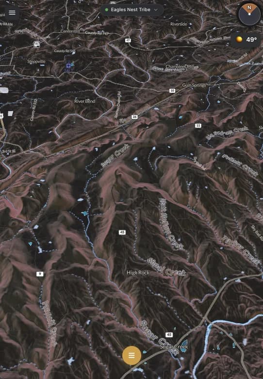 Ember's shared 3D property map for a club: stands, cameras, food plots and access routes pinned for the whole crew, each pin carrying its Breakdown score.