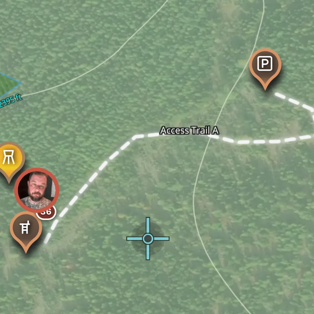 A named access trail drawn on the Ember map as a dashed line leading to a parking marker.